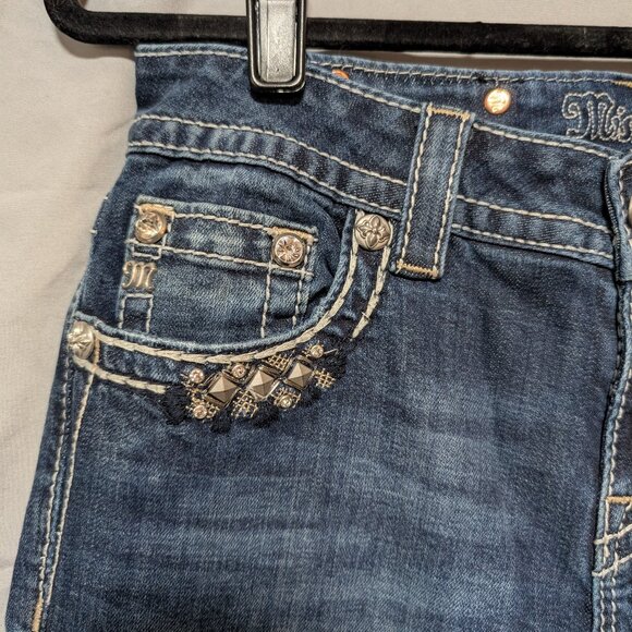 Miss Me Women's Medium Wash Mid-Rise Skinny Jeans Bling Embellished Size 27 - Picture 3 of 9